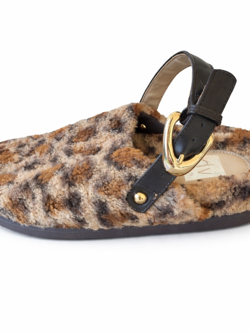 Dolce Vita Brown and Black Faux Fur Leopard Slide Mules - Picture 2 of 3
